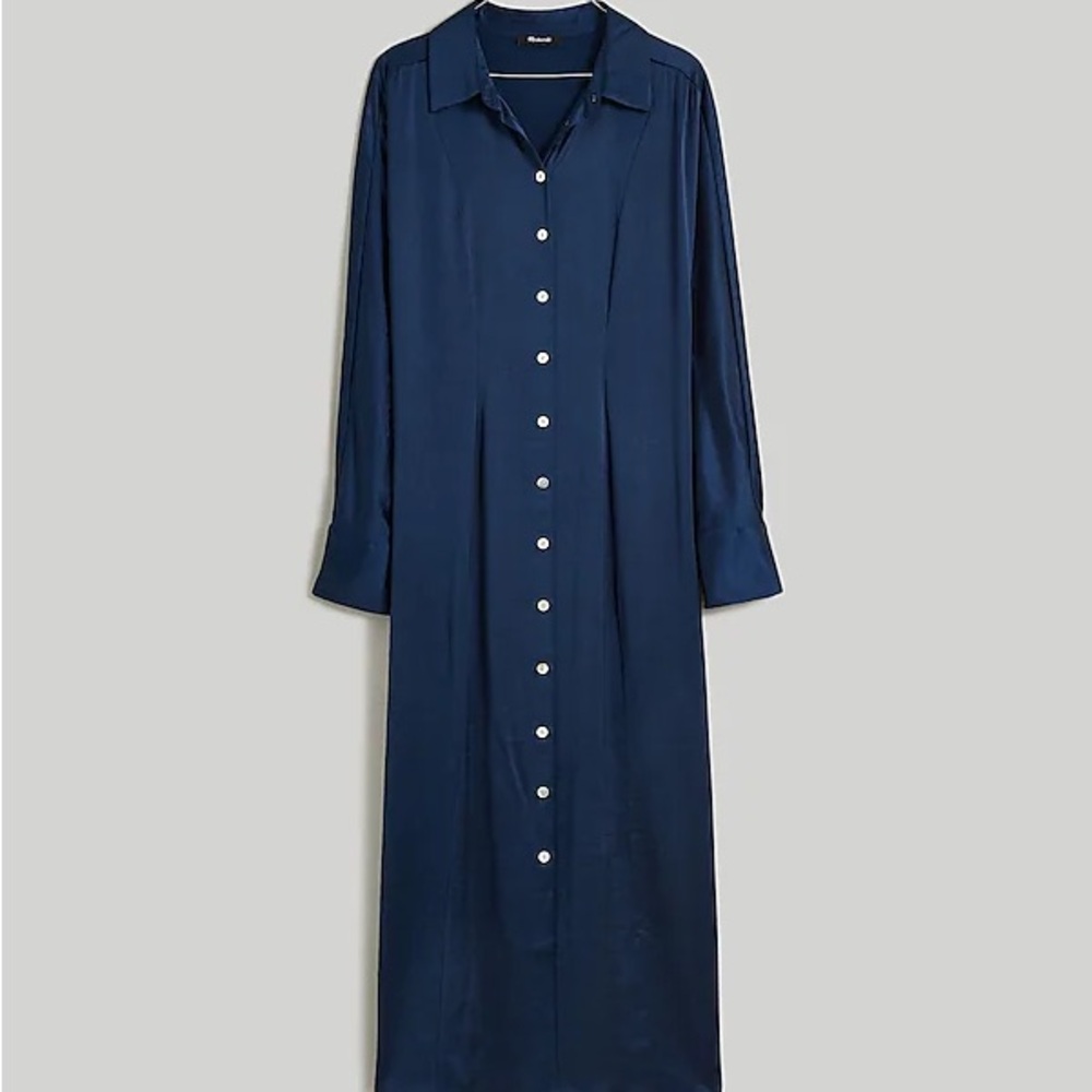 madewell satin button front midi shirt dress